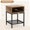 2-Tier End Table Nightstand Industrial Coffee Sofa Beside Table W/ Mesh Shelf