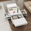 Coffee Table with Drawers Push-Pull Storage High Gloss White for Living Room