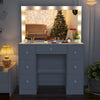 White Dressing Table LED Mirror 7 Drawers Vanity Makeup Desk Set Bedroom Girl