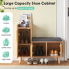 Wooden Shoe Storage Bench with Seat Cushion Cabinet Rack Organizer with 3 Doors