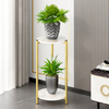 90cm Plant Stand Plant Holder Tall Side End Table 2-Tier with Golden Metal Frame