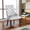 2X Dining Chairs Grey Velvet Buttoned Knocker Back Wood Leg Living Room Kitchen