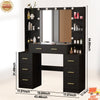 Black Dressing Table with LED Mirror 7 Drawers and 8 Shelves Vanity Makeup Desk