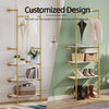 Large Industrial Pipe Clothes Rail Gold Garment Rack 3 Tier Wooden Shelf Closet