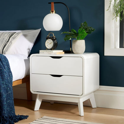 2 Drawer Bedside White Scandi Legs Bedroom Furniture Nightstand End Table Unit