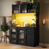 Tall Kitchen Display Cabinet 120x35x167cm with LED Lighting, Glass Doors, Black