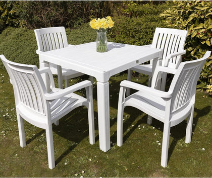 5Pcs 4 Chairs Table Garden Outdoor Patio Furniture Set Bistro Set White Plastic