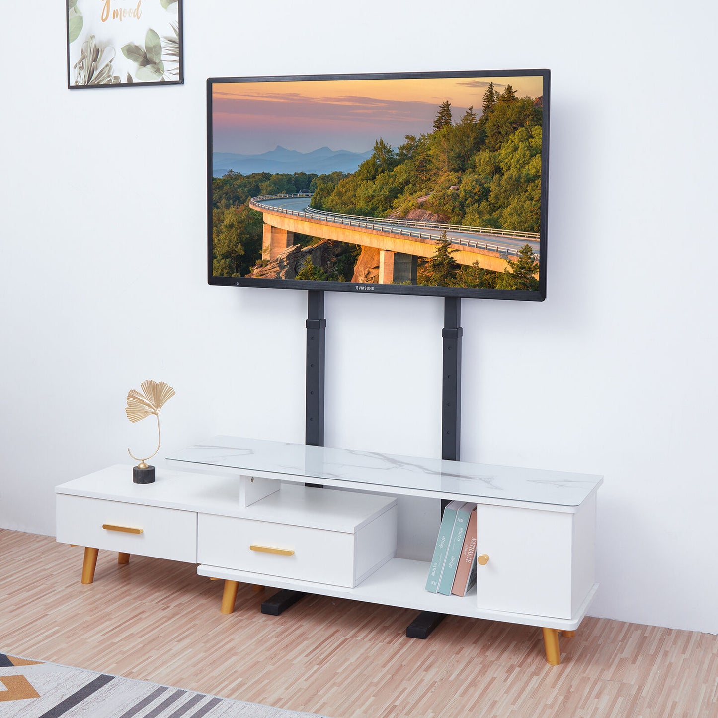 117/132cm Tall Floor TV Stand with Bracket Mount 32-100 Inch Height Adjustable