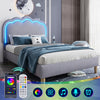 Upholstered Bed Frame Grey Velvet 3ft Single Bed with Wood Slats & LED Headboard
