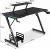 RGB Gaming Desk with LED Lights & Monitor Stand PC Computer Carbon Fibre Effect