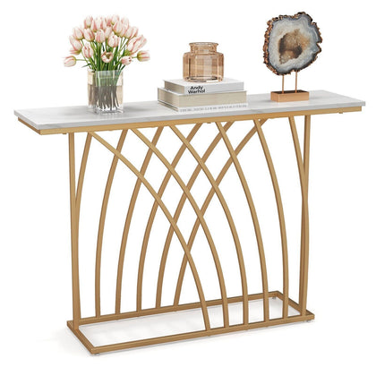 Modern Console Table Faux Marble Narrow Entryway Hallway Table Accent Desk 120cm