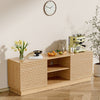 Wood Fireplace TV Stand Double Doors & Open Shelves Modern Console Cabinet 160cm