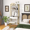 Vanity Table Set Wooden Makeup Dressing Desk & Stool w/Flip Top Mirror Golden