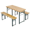 Outdoor Wood Folding Beer Table & 2 Bench Set Trestle Pub Patio Garden Steel Leg