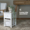 Shabby Chic Bedside Table Drawers Cabinet 1 Wicker Storage Wooden White