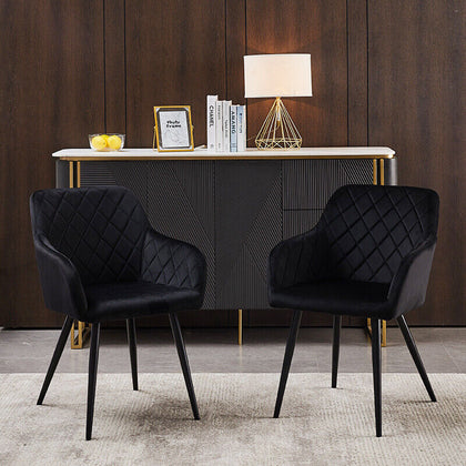 2 X Dining Chairs Velvet Set Padded Seat Metal Leg Kitchen Chair Home Office