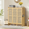 Bamboo Shoe Cabinet Storage Cupboard Footwear Stand Rack Rattan Doors Side Hooks