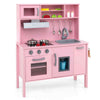 Toddlers Wooden Pretend Play Kitchen Chef Toy Kitchen w/ Microwave-Pink