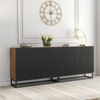 200cm Modern Sideboard | Oak Body Black Fluted Doors | Metal Frame Storage