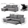 3 Seater Corner Sofa Bed Hidden Storage Convertible Pull Out -L Shaped Sofa Bed