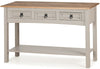 Corona Console Table Grey 3 Drawer Wax Solid Pine Hall by