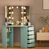 Corner Dressing Table with LED Lights Vanity Makeup Desk with Mirror & 5 Drawers