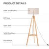 Bedside Light Free Standing Floor Lamp Tripod Holder Storage Shelf Linen Shade