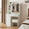White Vanity Makeup Dressing Table Set w/Stool Drawer&Mirror Jewelry Wood Desk