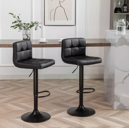 2 X Black Bar Stools, Chicago, Faux Leather, swivel, height adjustable