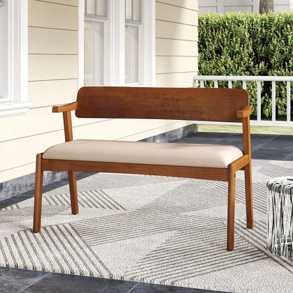 2-Seat Rubber Wood Bench with Soft Padded Seat-Walnut
