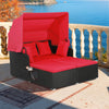 Outdoor Hand-Woven PE Wicker Daybed Sun Lounger Patio Loveseat Sofa Set w/Canopy