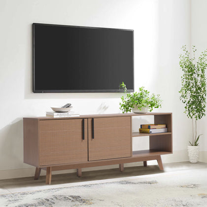 Modern Double Doors TV Cabinet Stand Unit with Storage Space Shelves Dark Brown