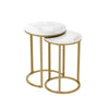 Set of 2 Luxury Accent End Side Table Minimalist Round Coffee Table Golden Frame