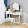 Glass Mirrored Dressing Table Makeup Vanity Desk Bedroom w/ Drawer&Mirror&Stool