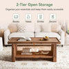 120cm Solid Wood Coffee Table, Rustic Rectangular Center Table for Living Room