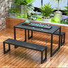 3Pcs Camping Table & Bench Set Outdoor Garden Bistro Patio Yard Furniture Black