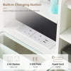 White Dressing VanityTable Makeup Desk LED Mirror Glass Top w/Drawer Divider