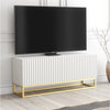 TV Unit I 100cm Cabinet I White Fluted Doors I Gold Metal Base I Modern