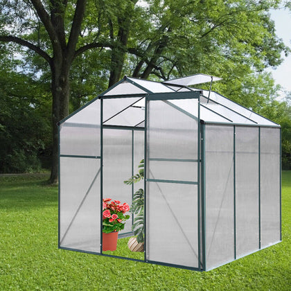 6/8/10FT Walk-in Greenhouse Polycarbonate Aluminum Garden House Kit Plant Window