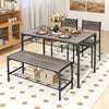 4Pcs Kitchen Dining Set Metal Frame Industrial Table Chairs Bench Set Grey