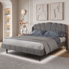 Upholstered Bed Frame Velvet 5ft King Size Bed with Bedside LED Light, Grey