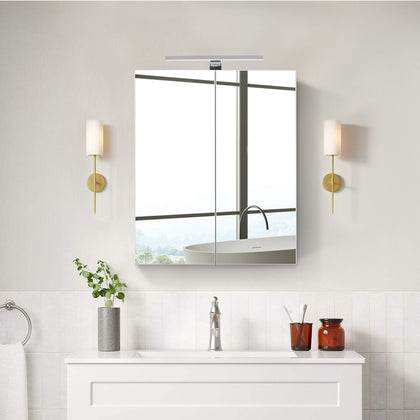 Mirror Bathroom Cabinet Wall Mounted Top LED Light Glass Shelf Storage Cupboard