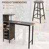 3PCS Bar Table & 2 Stool Industrial Kitchen Dining Set W/ Wine Rack Glass Holder