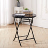 Folding Glass Table Top Round Table Coffee Seat Back Chair Outdoor Furniture Set