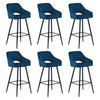Pair of Blue Bar Stools Velvet Bar Chair with Padded Seat Modern Kitchen Chair