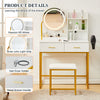 Dressing Table Vanity Set with Dimmable LED Light Mirror Socket Stool 2 Drawers
