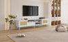TV Stand Cabinet 1 Drawer 2 Doors Wooden Rattan TV Entertainment Unit White UK