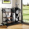 Multifunctional Rolling Golf Bag Stand Metal Storage Rack With Wheels & Shelves