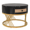 Set of 2 MDF Round Nesting Coffee Table Side Table with 1 Drawer, Black