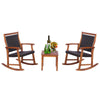 3 Pcs Outdoor Patio Rocking Chair Acacia Wood Rocker Side Table Set Brown